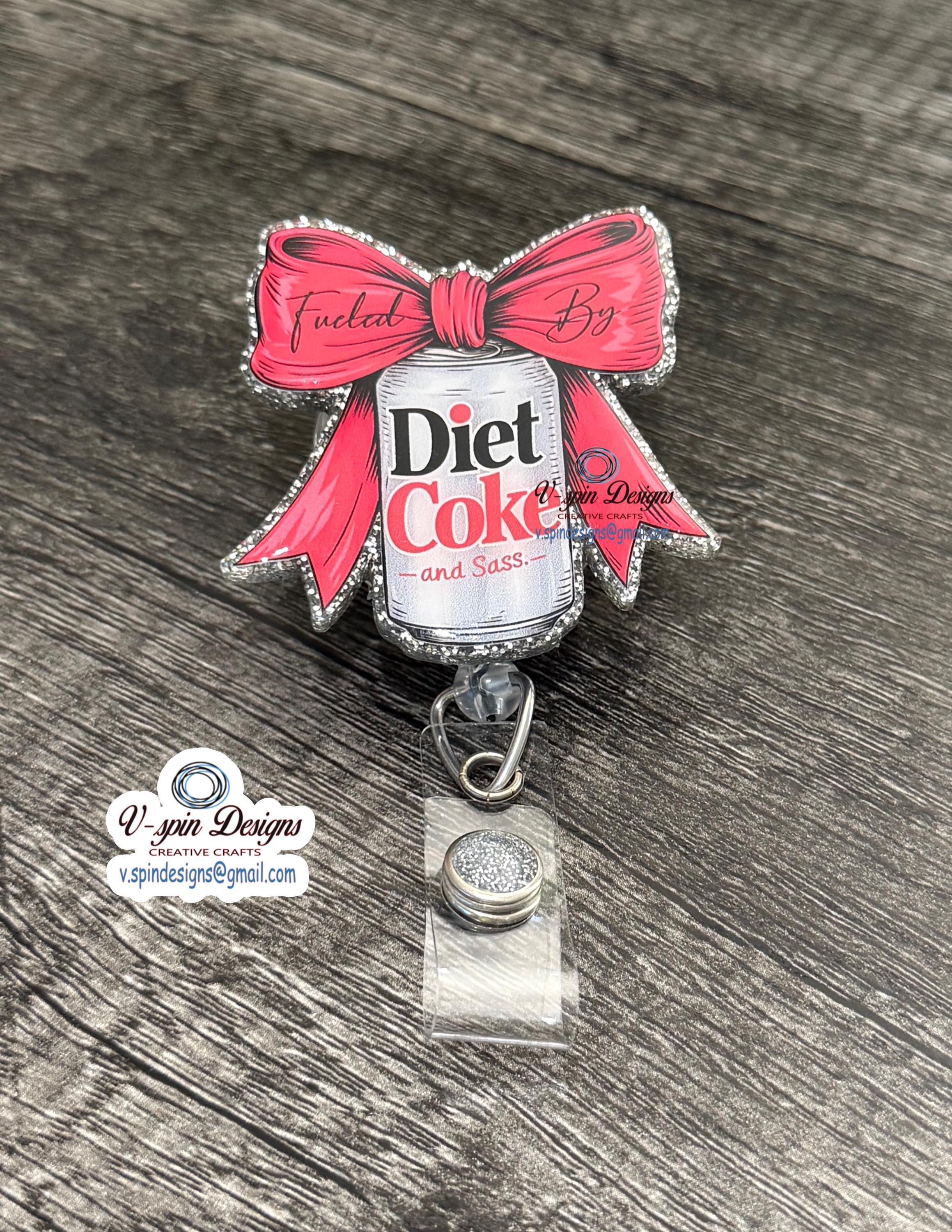 "Fueled by Soda & Sass" Badge Reel | Silver Glitter Retractable Acrylic ID Holder