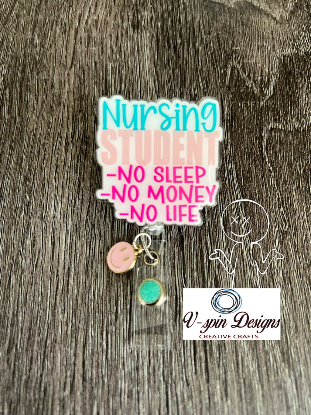 Nursing Student Badge Reel | "No Sleep, No Money, No Life" Funny ID Holder