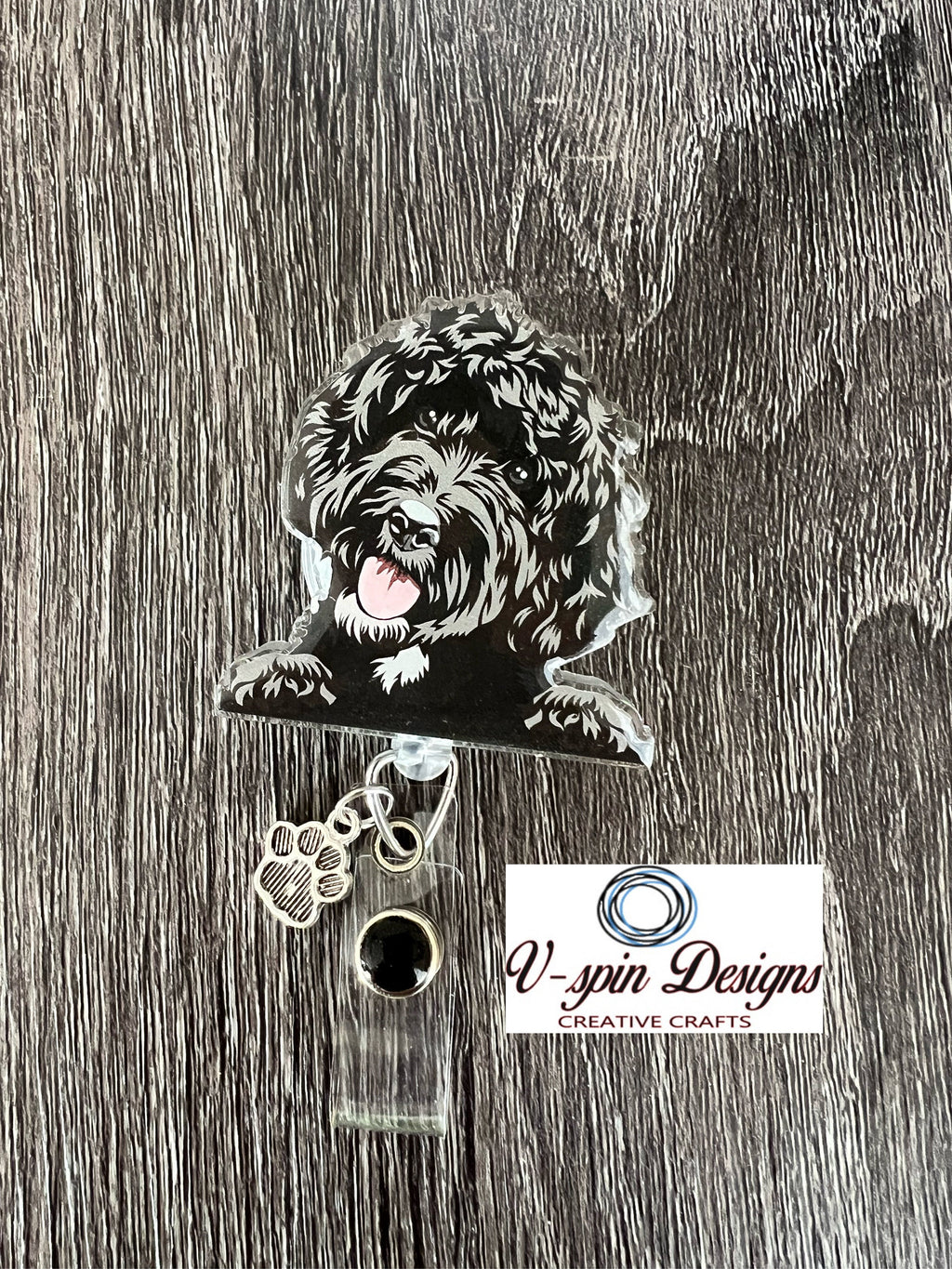 Black Doodle Dog Badge Reel | Retractable Acrylic ID Holder for Dog Lovers
