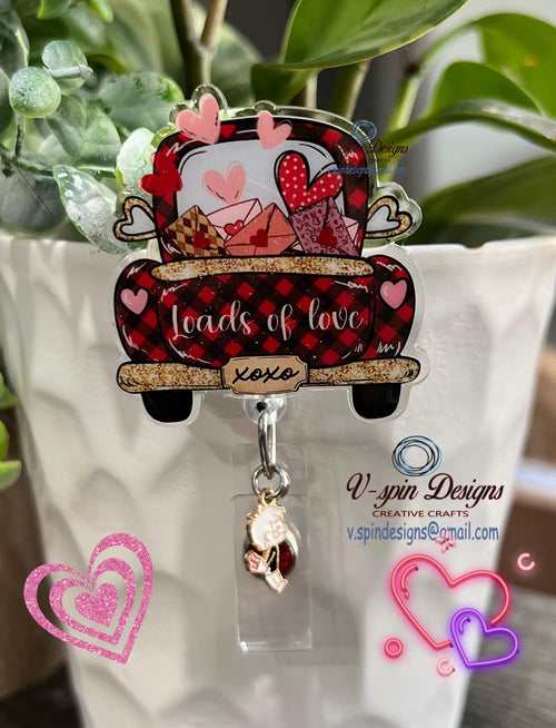 "Loads of Love" Valentine Truck Badge Reel | Retractable Acrylic ID Holder