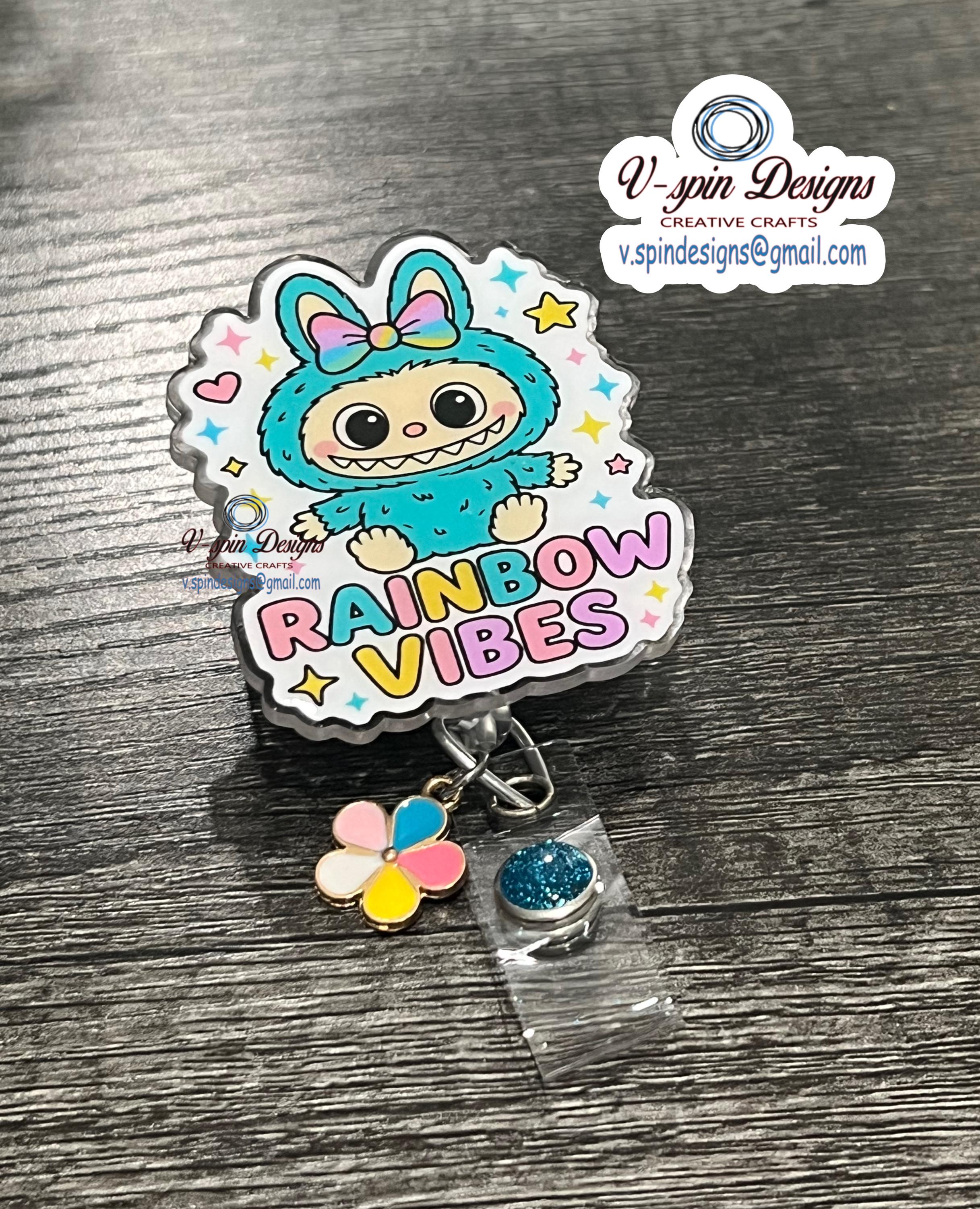 Rainbow Little Monster Retractable Badge Reel: nurse badge reels/cute badge reels