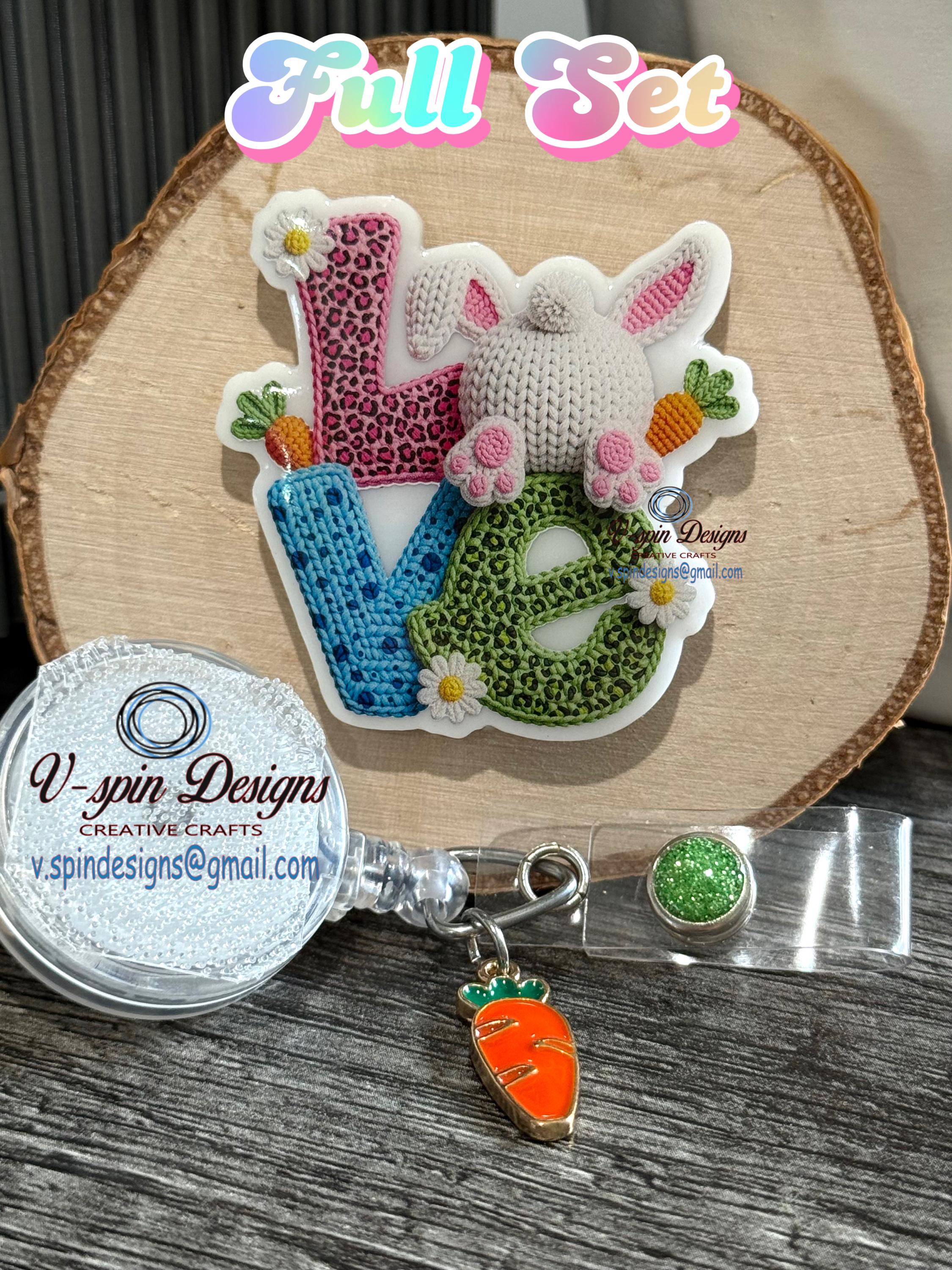 Easter Bunny Butt Badge Reel: Funny Crochet-Look Acrylic ID Holder