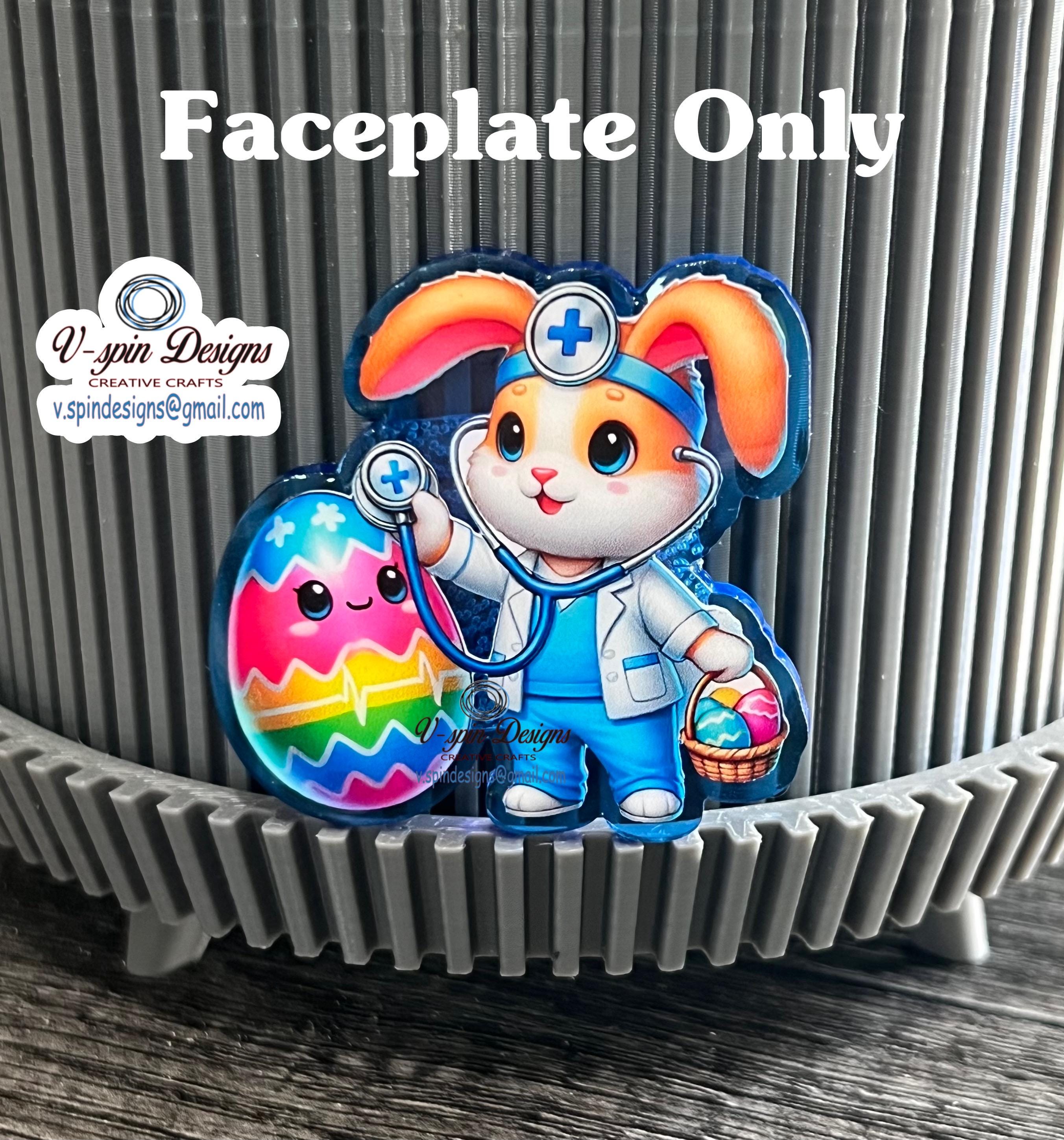 Easter Bunny Doctor & Nurse Badge Reel: Blue Acrylic Holiday ID Holder