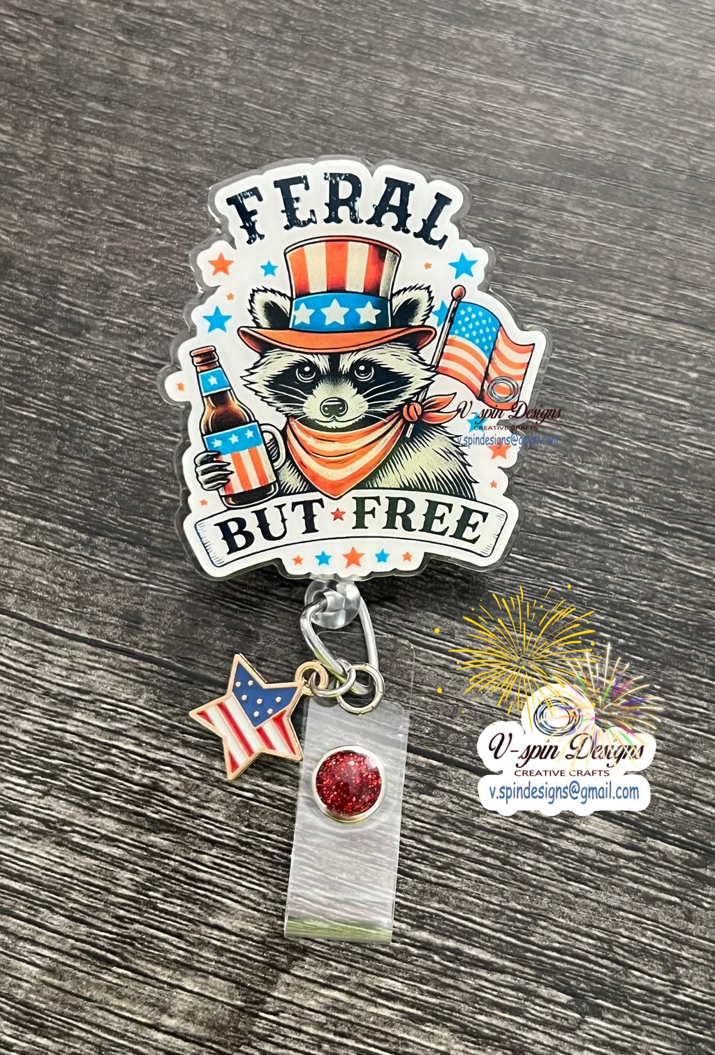 Funny “Feral but Free Racoon” Badge reel/ID Holder card holder/nurse/teachers/4th of July