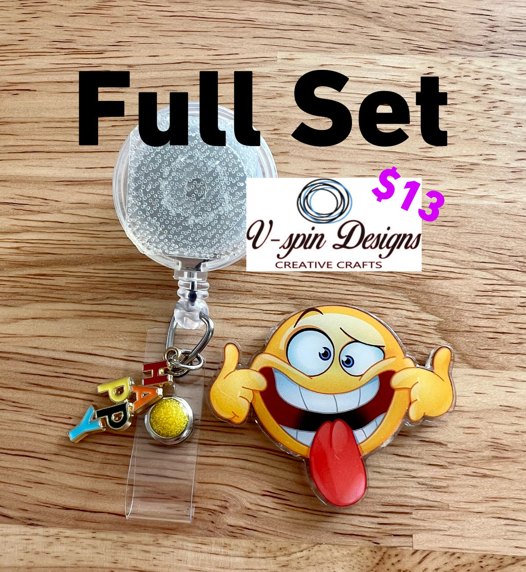 Funny Emoji Tongue Out Badge Reel: Acrylic Retractable ID Holder