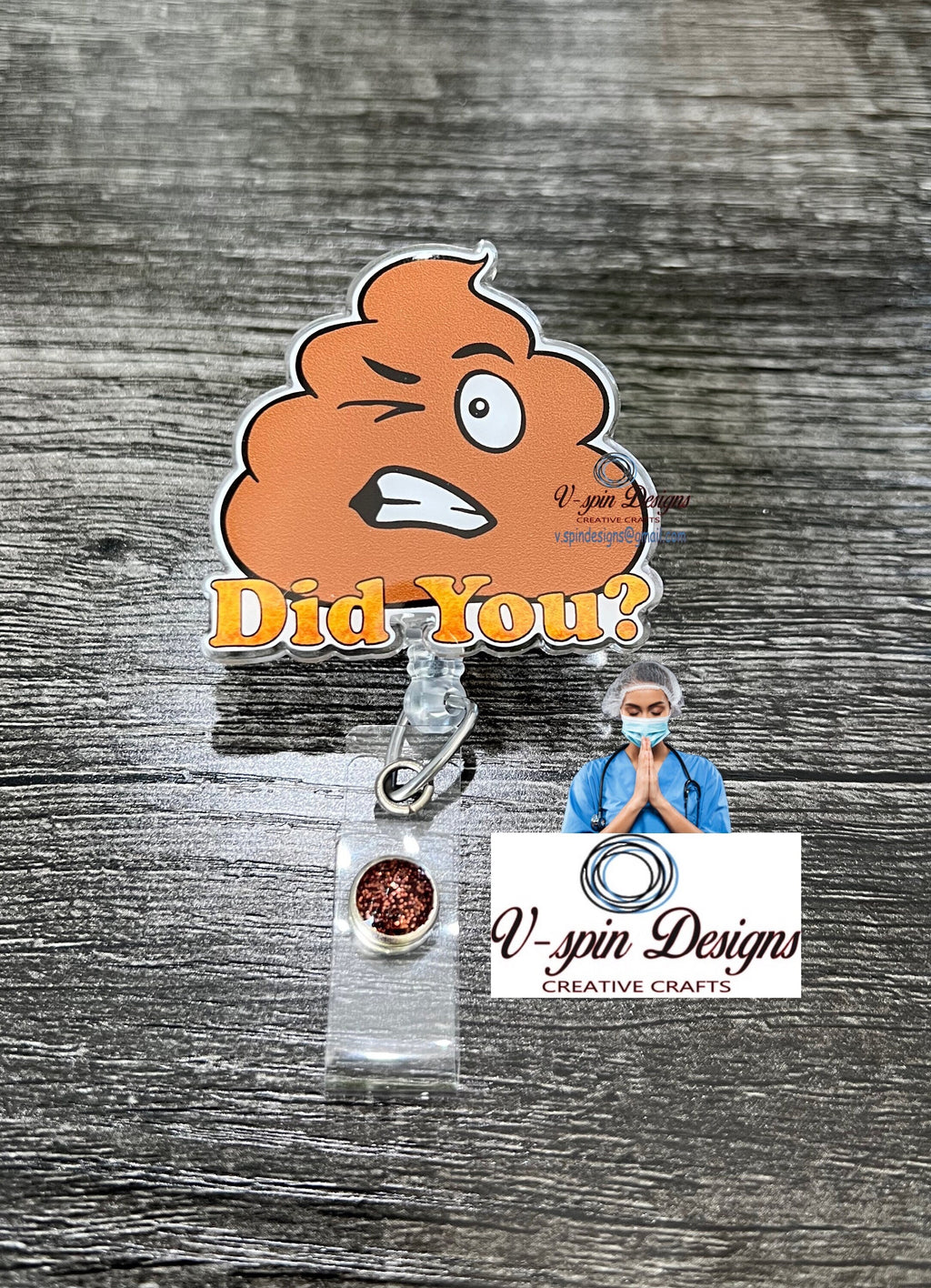 Funny “Did You?” Poop Emoji Badge reel/ID Holder card holder/nurse/teachers/fun/silly/poop
