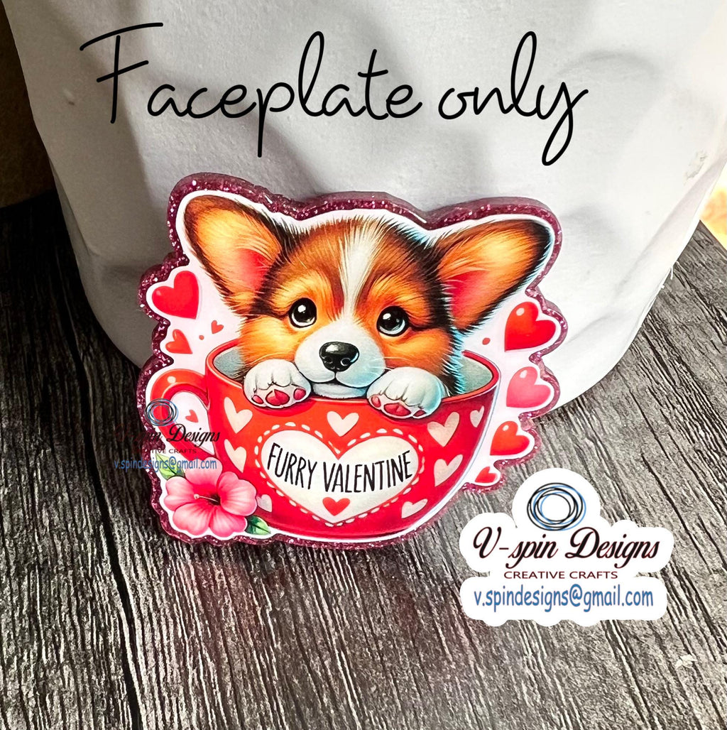 Valentine Corgi Cup Badge Reel: Acrylic ID Holder