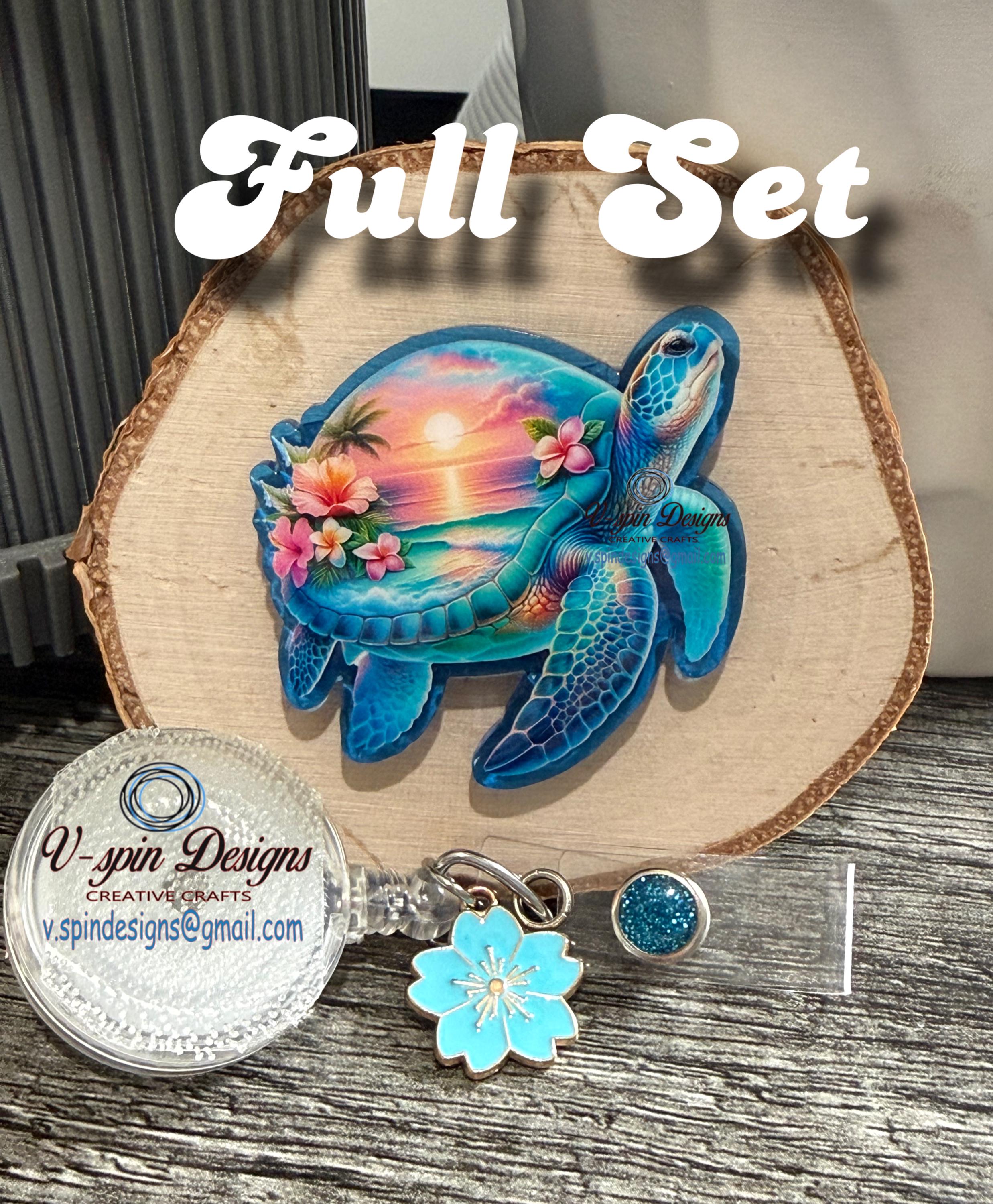 Hawaiian Sea Turtle Badge Reel: Blue Acrylic Retractable ID Holder