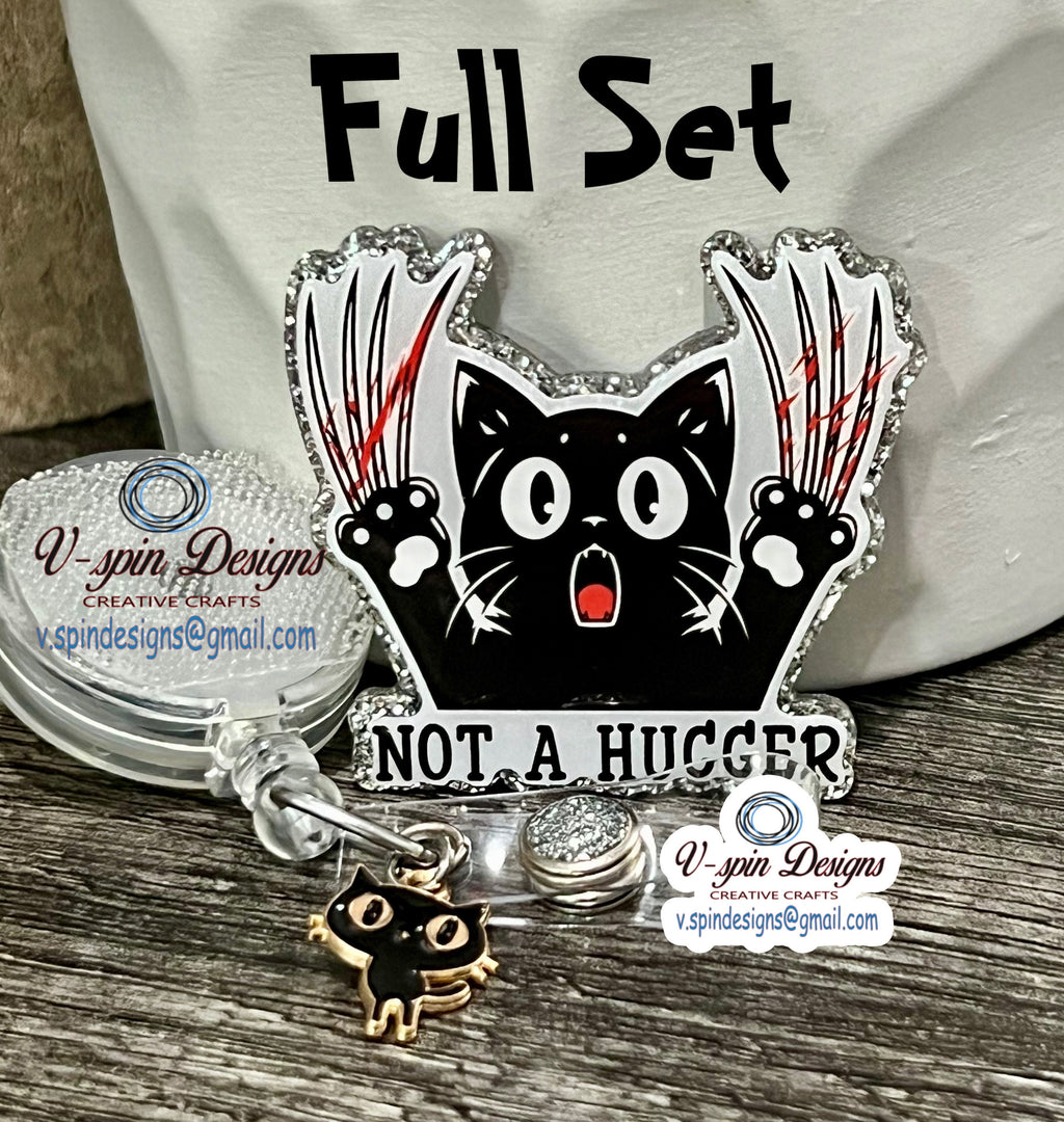 Not A Hugger Badge reel/ID Holder card holder/nurse badge reels/funny cat badge reels