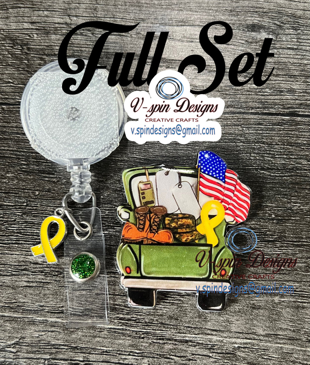 Military Truck badge reel/ID Holder/card holder/teachers/nurses/Hero/VA