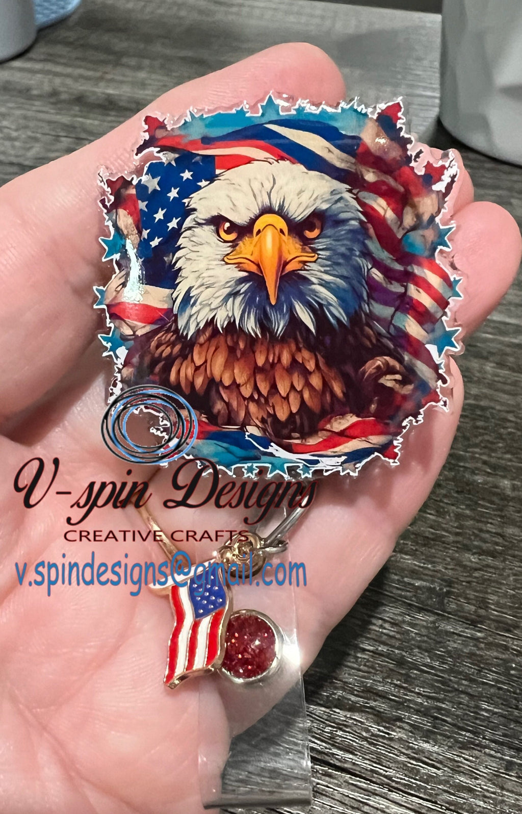 Patriotic Eagle Badge Reel | 4th of July Retractable Acrylic ID Holder
