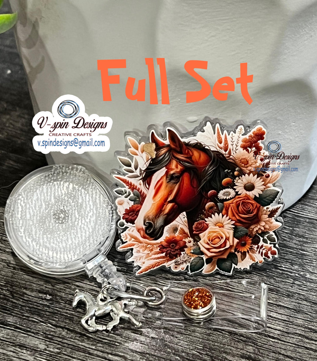 Horse with flowers badge reel/ID Holder/nurses/teachers/badge holder/western/horses/cowgirl