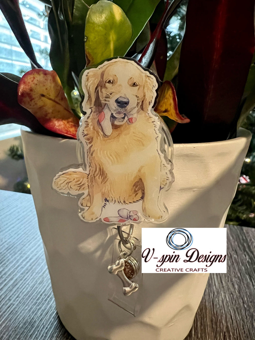 Golden Retriever dog with Socks, retractable badge reel/ID Holder/card holder/dog/nurses/teachers