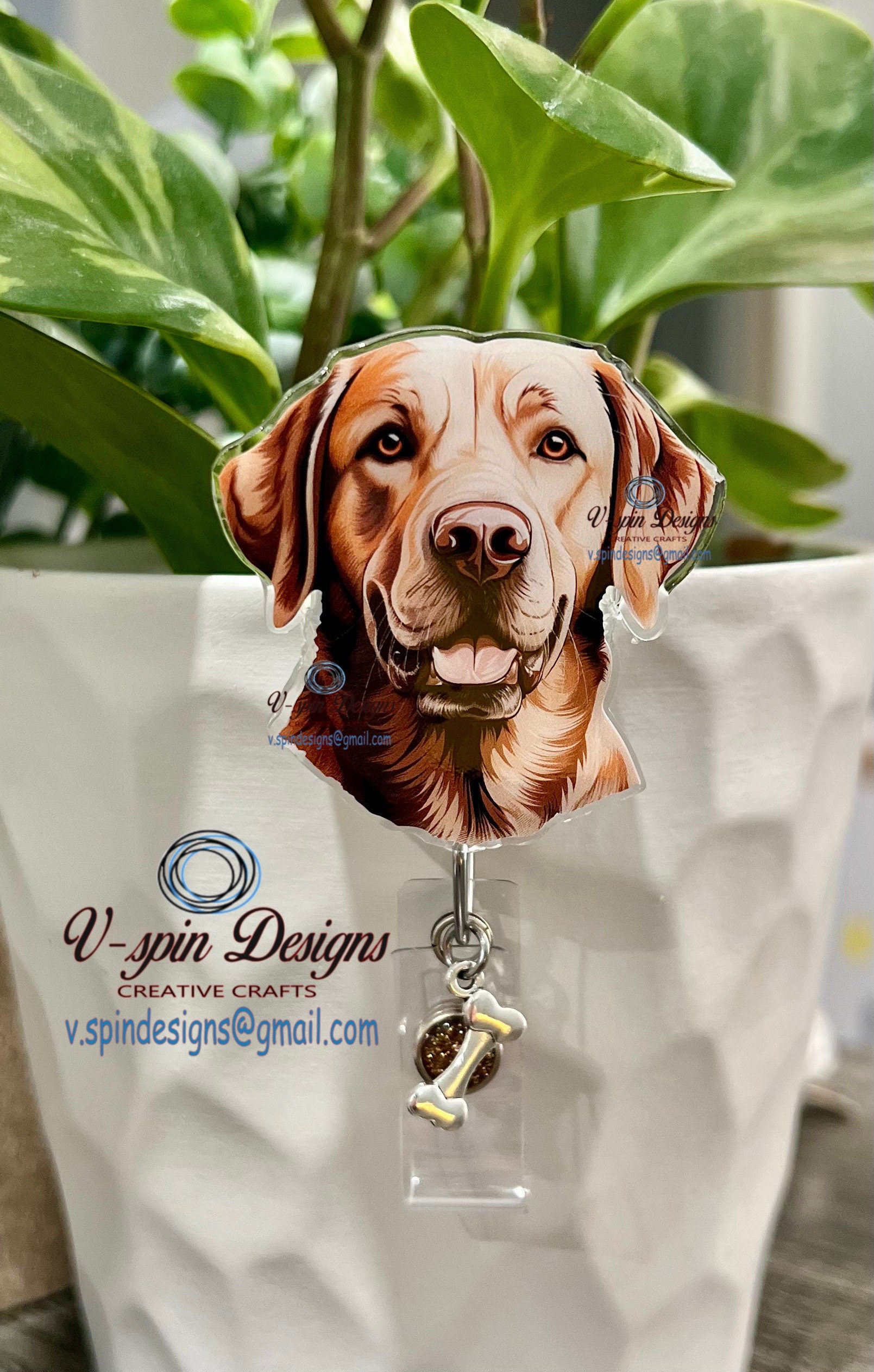 Golden Labrador Dog Badge Reel | Retractable Acrylic ID Holder