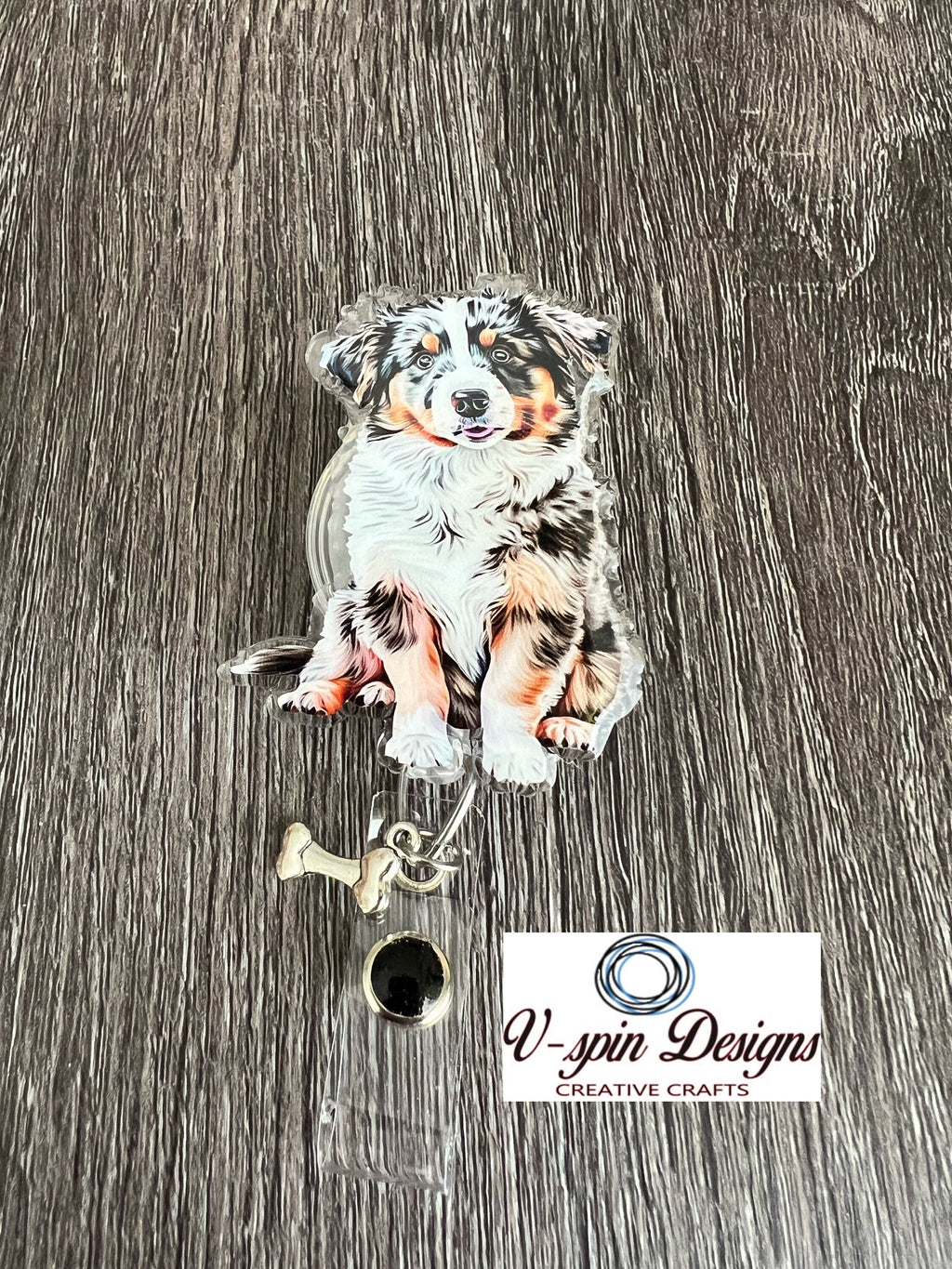 Australian Shepherd Puppy Badge Reel | Retractable Acrylic ID Holder for Dog Lovers