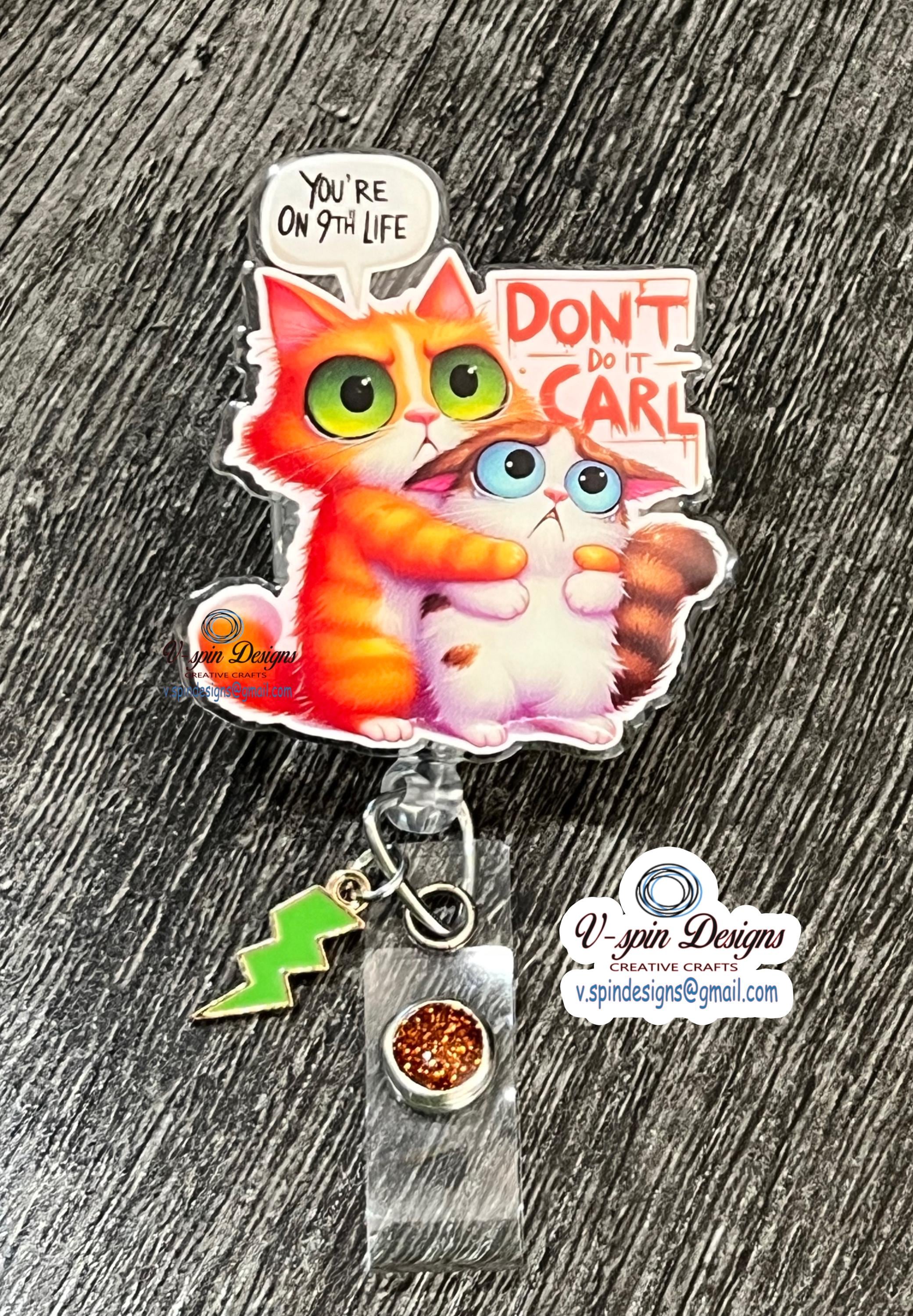 Funny 9 Lives Cat Badge Reel/Retractable ID Holder for Nurses & Teachers/funny badge reels/cat badge reels/gift for nurses