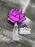 2” Acrylic, Purple Rose badge reel/ID Holder/card holder/teachers/nurses/flowers