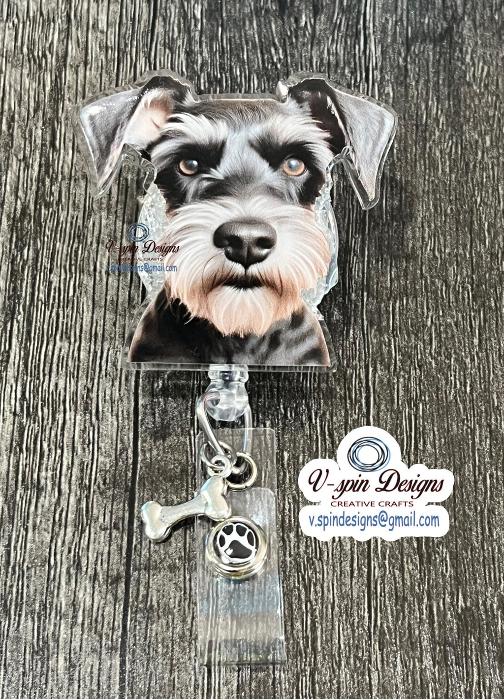 Schnauzer Badge Reel | Retractable Acrylic ID Holder for Dog Lovers
