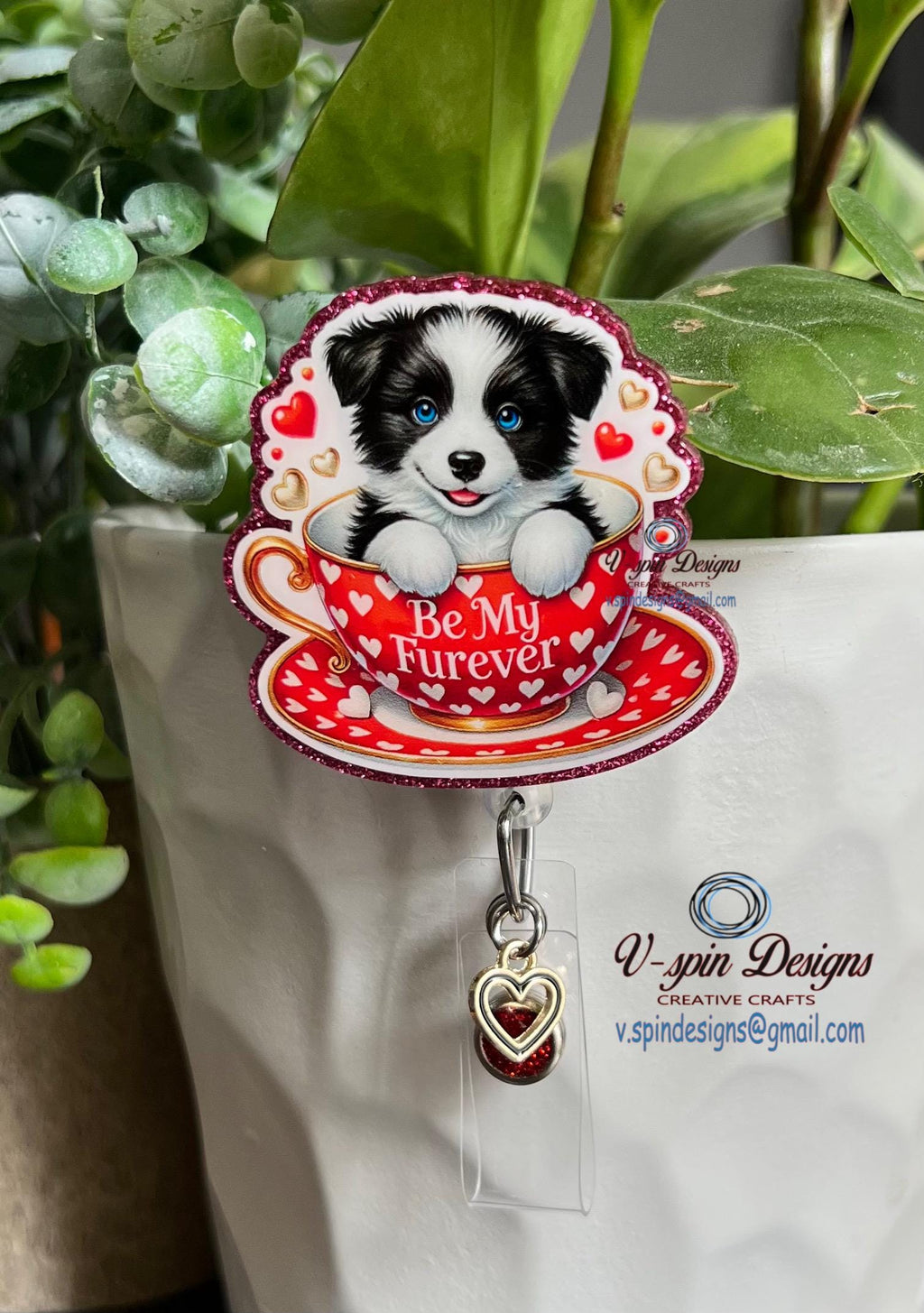 Border Collie Cup badge reel/ID Holder/card holder/teachers/nurses/dog badge reels
