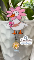 Funny Goose Flower Badge Reel, ID Holder, Teacher Gift