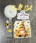 Gnome Honey Bee & Sunflower Badge Reel | Retractable Acrylic ID Holder