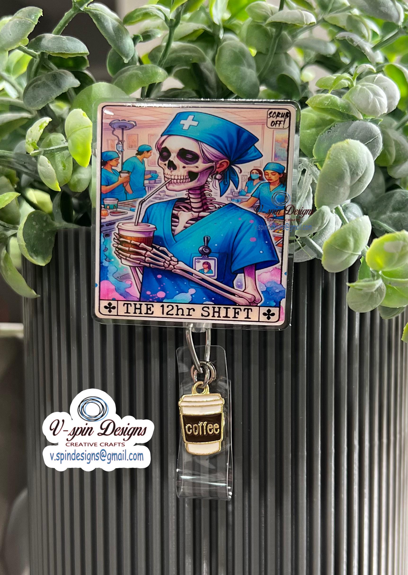 Nurse Tarot Card "The 12-Hour Shift" Badge Reel | Funny Retractable ID Holder