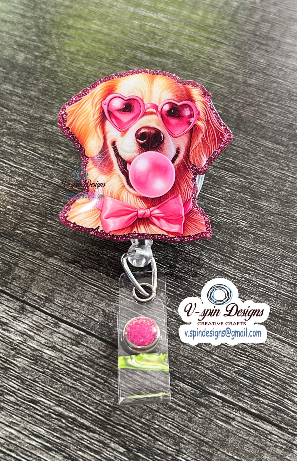Golden Retriever Bubblegum Badge Reel | Retractable Acrylic ID Holder