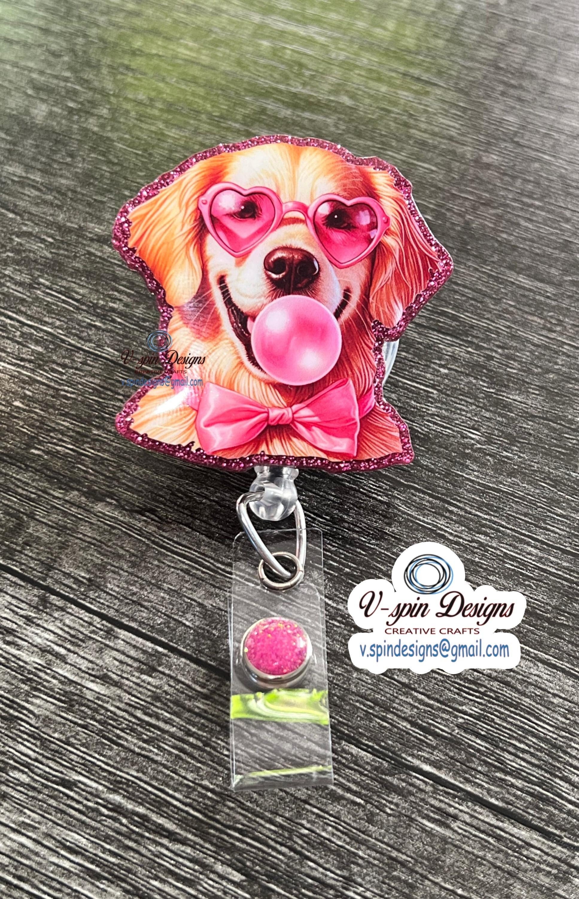 Golden Retriever Bubblegum Badge Reel | Retractable Acrylic ID Holder