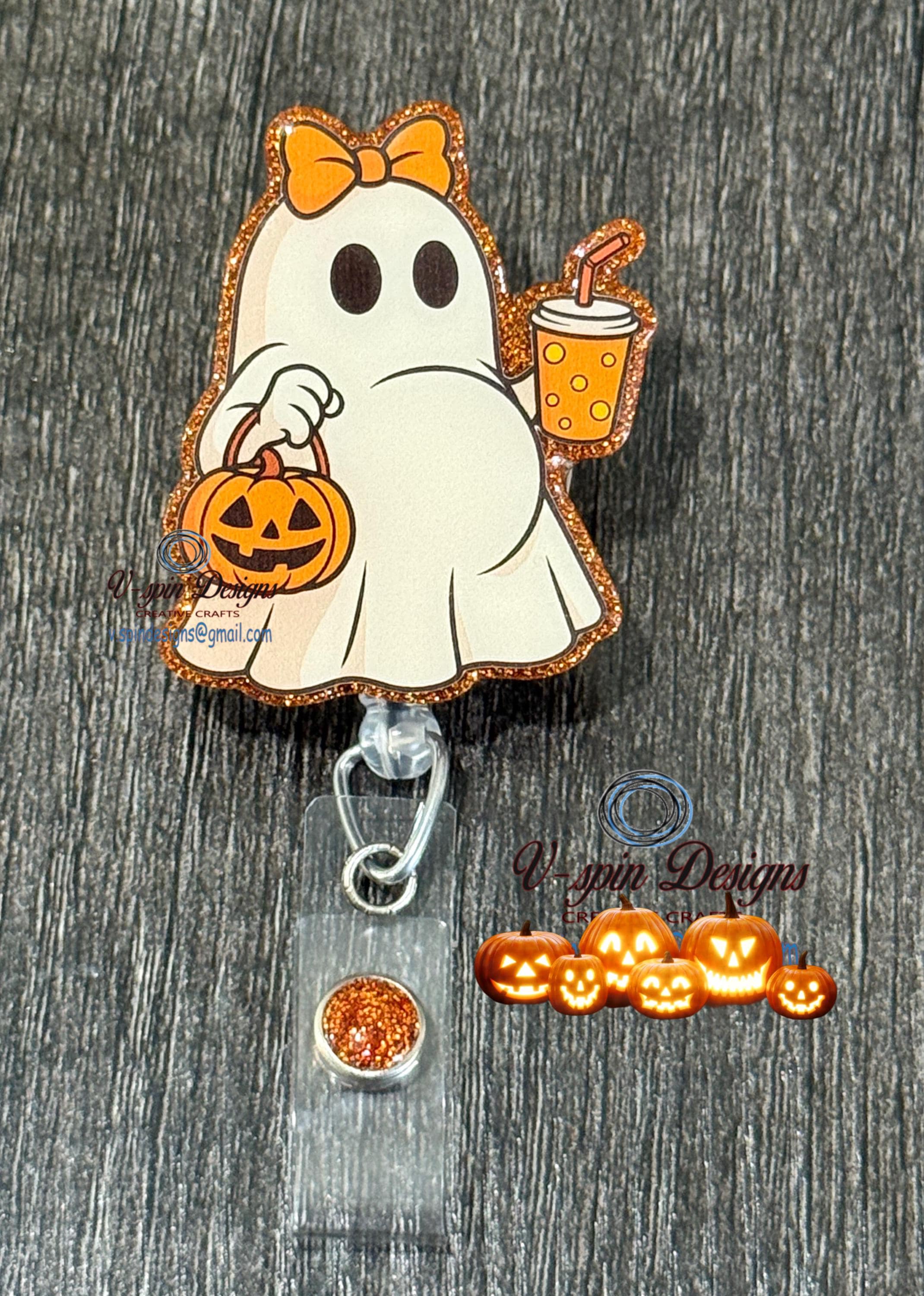 Cute Pregnant Ghost Badge Reel | Halloween L&D Retractable Acrylic ID Holder