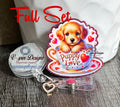 Golden Retriever Tea Cup Badge Reel | Valentine Puppy Retractable Acrylic ID Holder