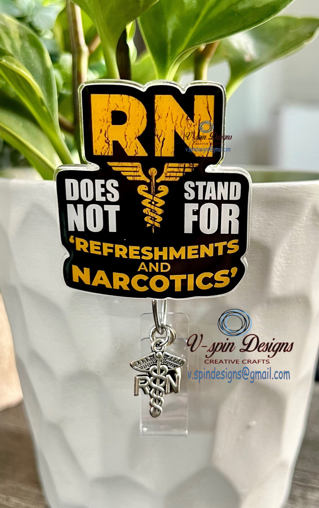 Funny RN Badge Reel "Refreshments & Narcotics" Retractable badge reels/nurse badge reels