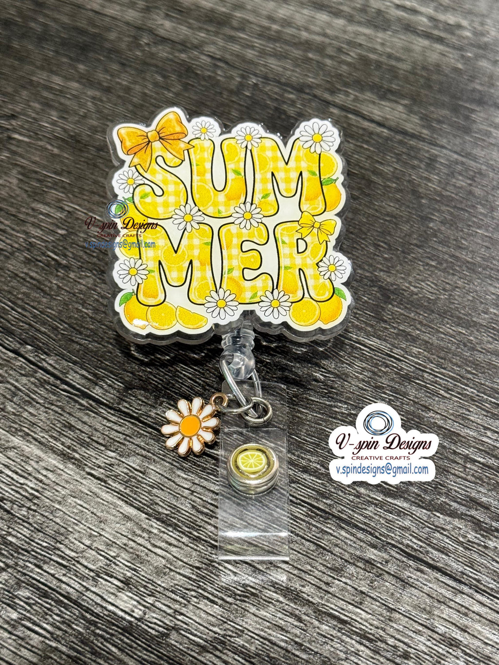 Summer Lemon & Daisies Badge Reel | Retractable Acrylic ID Holder