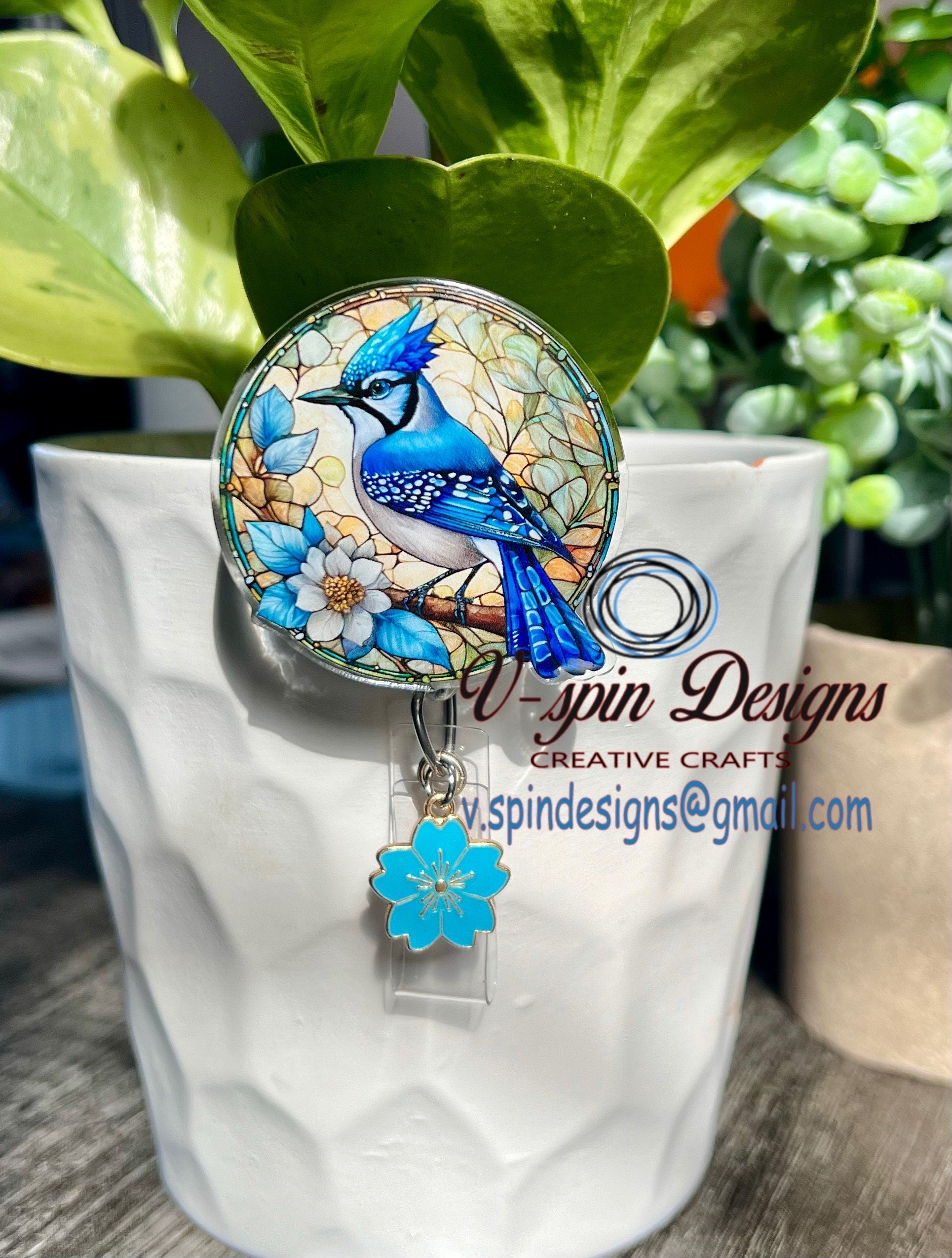 Blue Jay badge reel/ID holder/nurse/card holder/teachers/bird badge reels
