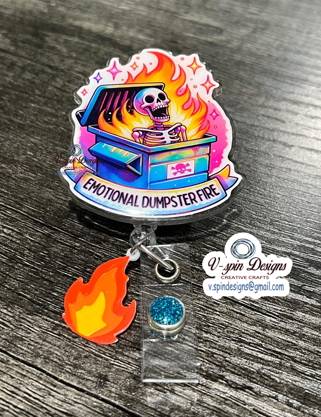 Emotional Dumpster fire Badge reel/ID Holder card holder/nurse/teachers/fun/silly/