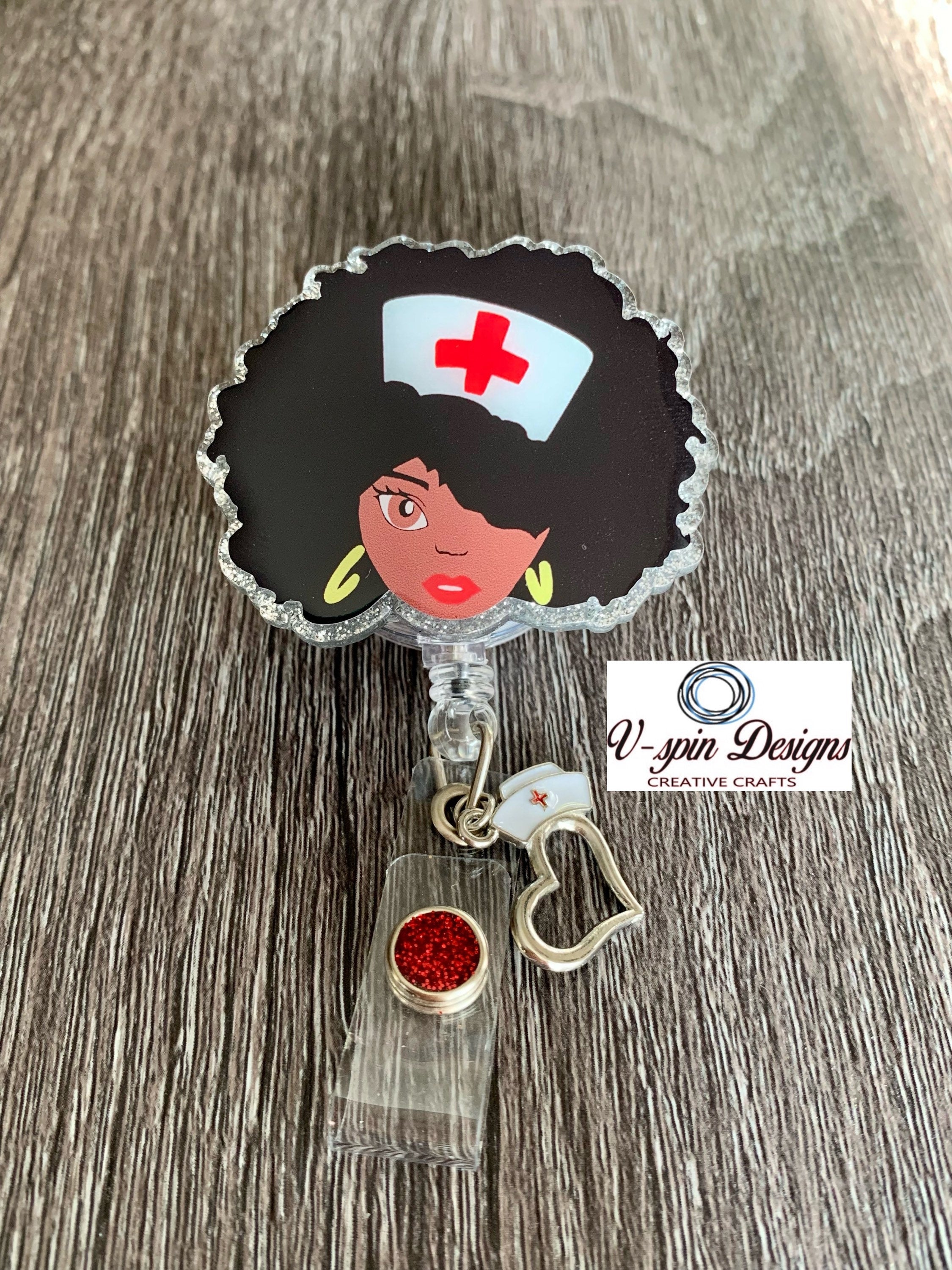 Nurse Badge Reel | Retractable Acrylic ID Holder with Charm
