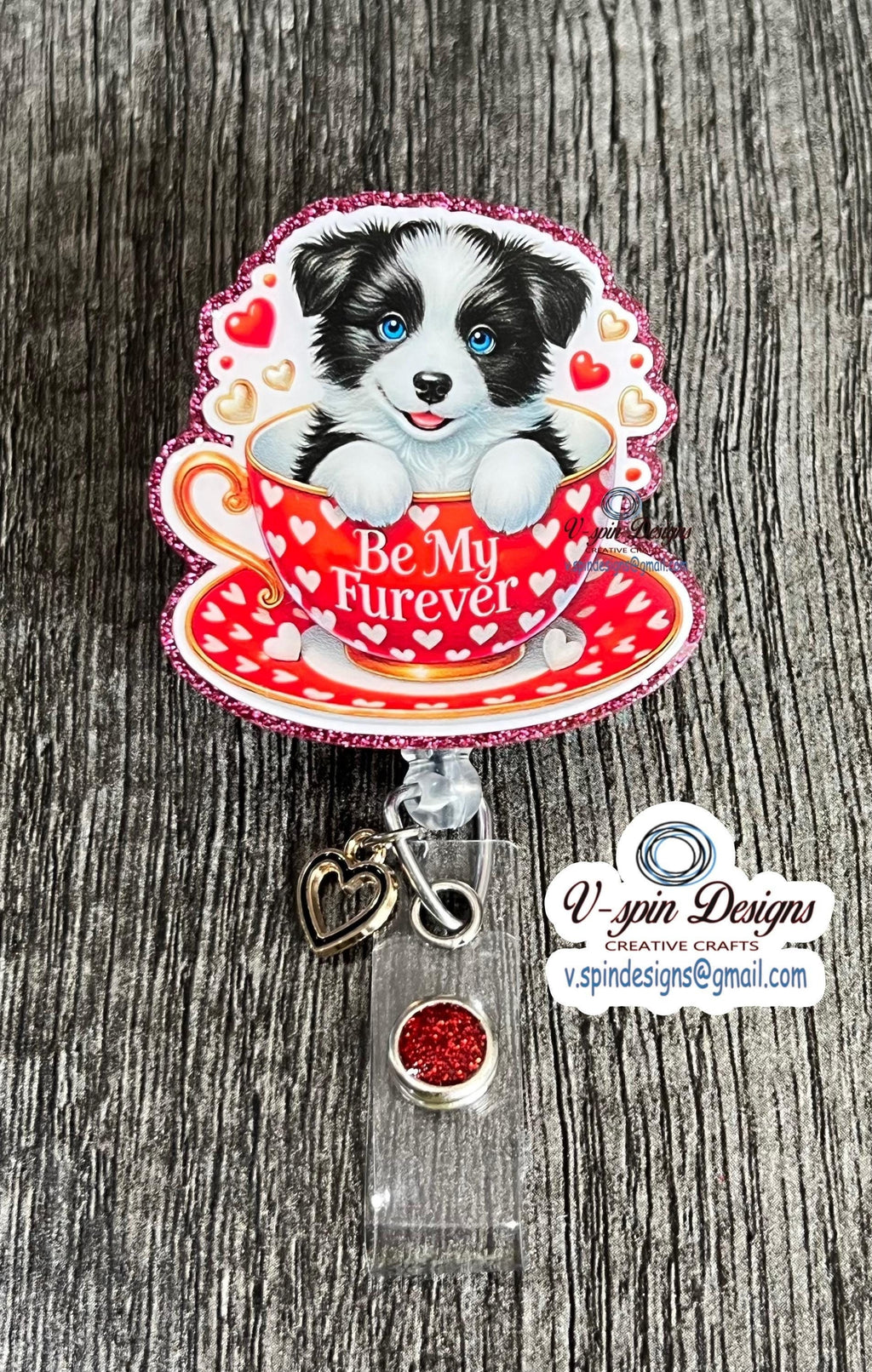 Border Collie Cup badge reel/ID Holder/card holder/teachers/nurses/dog badge reels