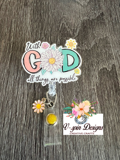 "With God All Things Are Possible" Badge Reel | Inspirational Retractable ID Holder