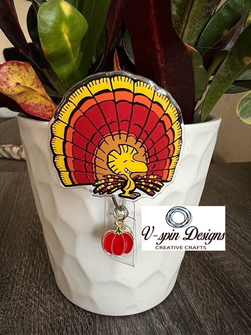 Cute Turkey Badge Reel | Thanksgiving Retractable Acrylic ID Holder