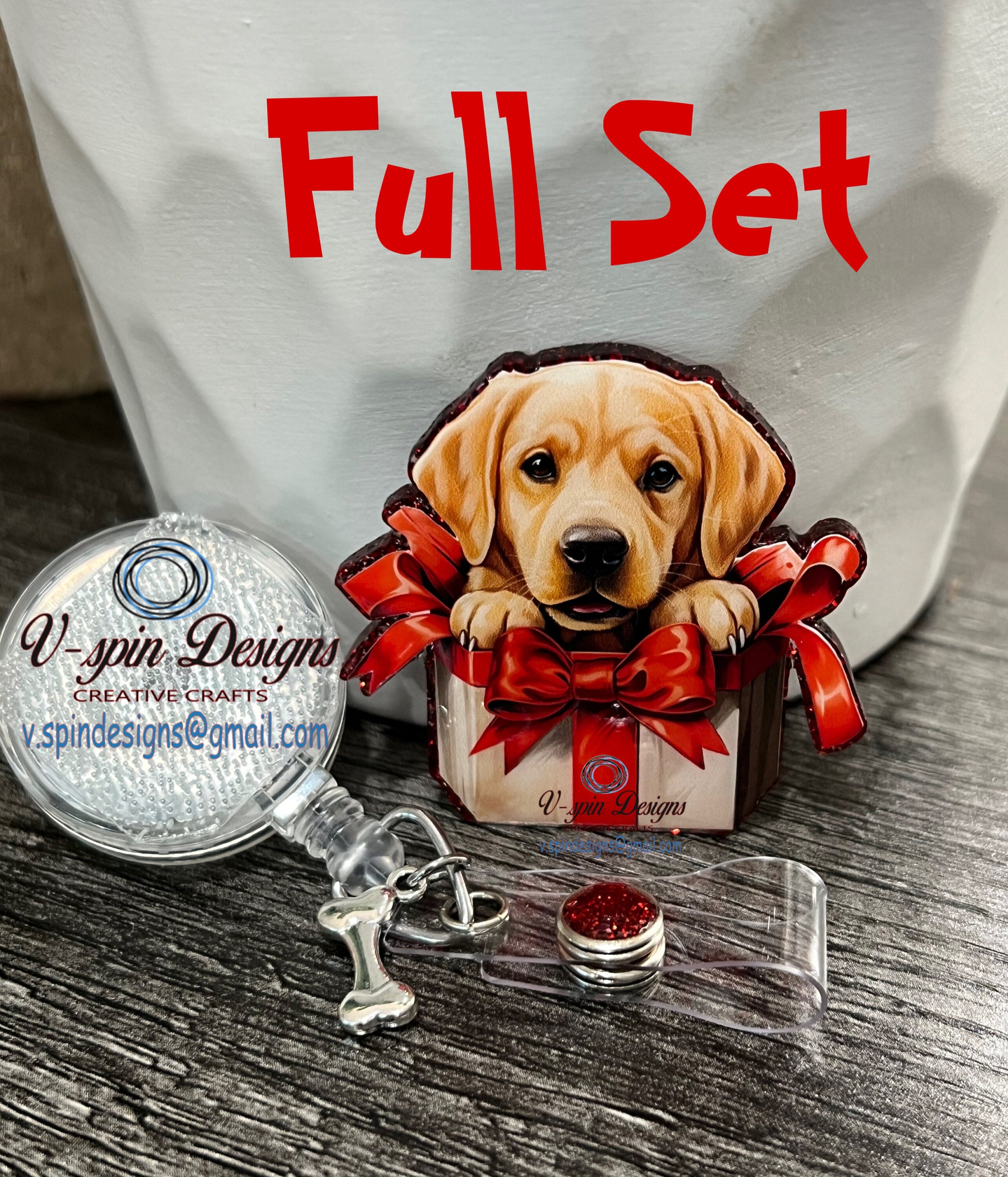 Labrador Retriever Christmas Puppy Badge Reel | Holiday Retractable Acrylic ID Holder