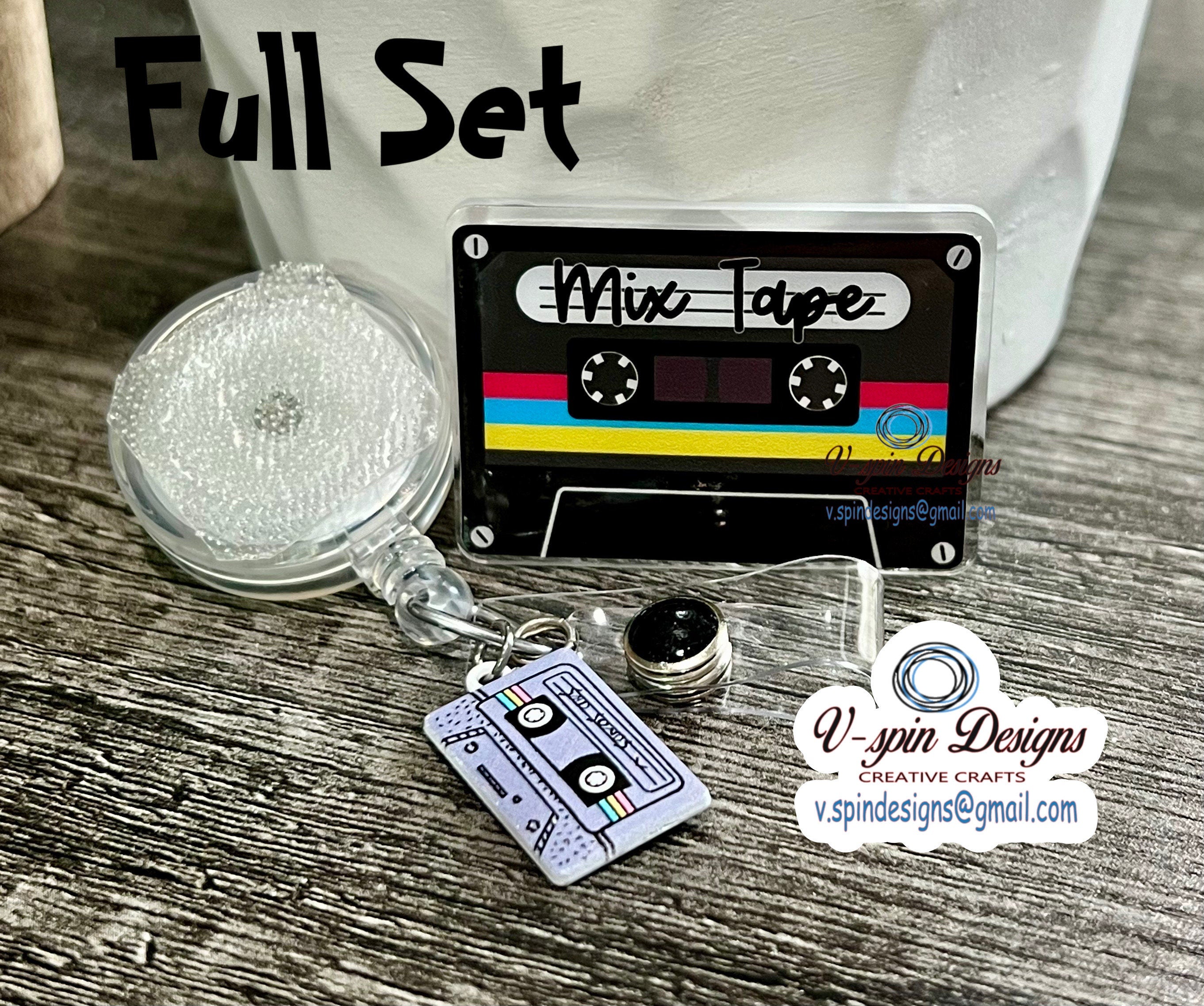Retro Mix Tape Cassette Badge Reel | Retractable Acrylic ID Holder
