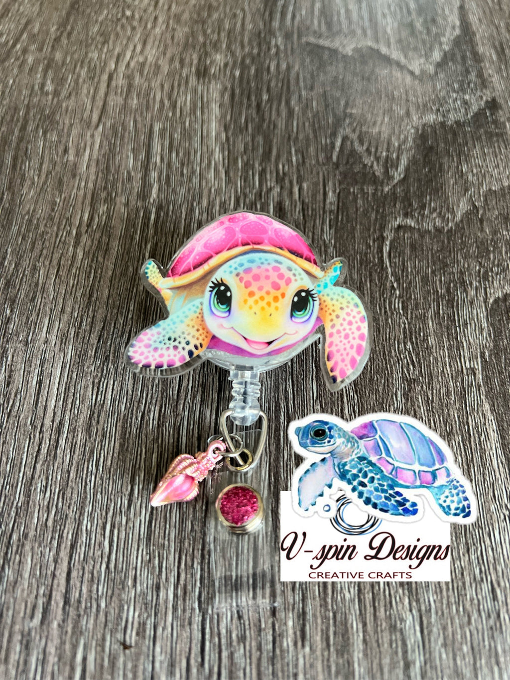 Pink Sea Turtle Badge Reel | Ocean Summer Retractable Acrylic ID Holder