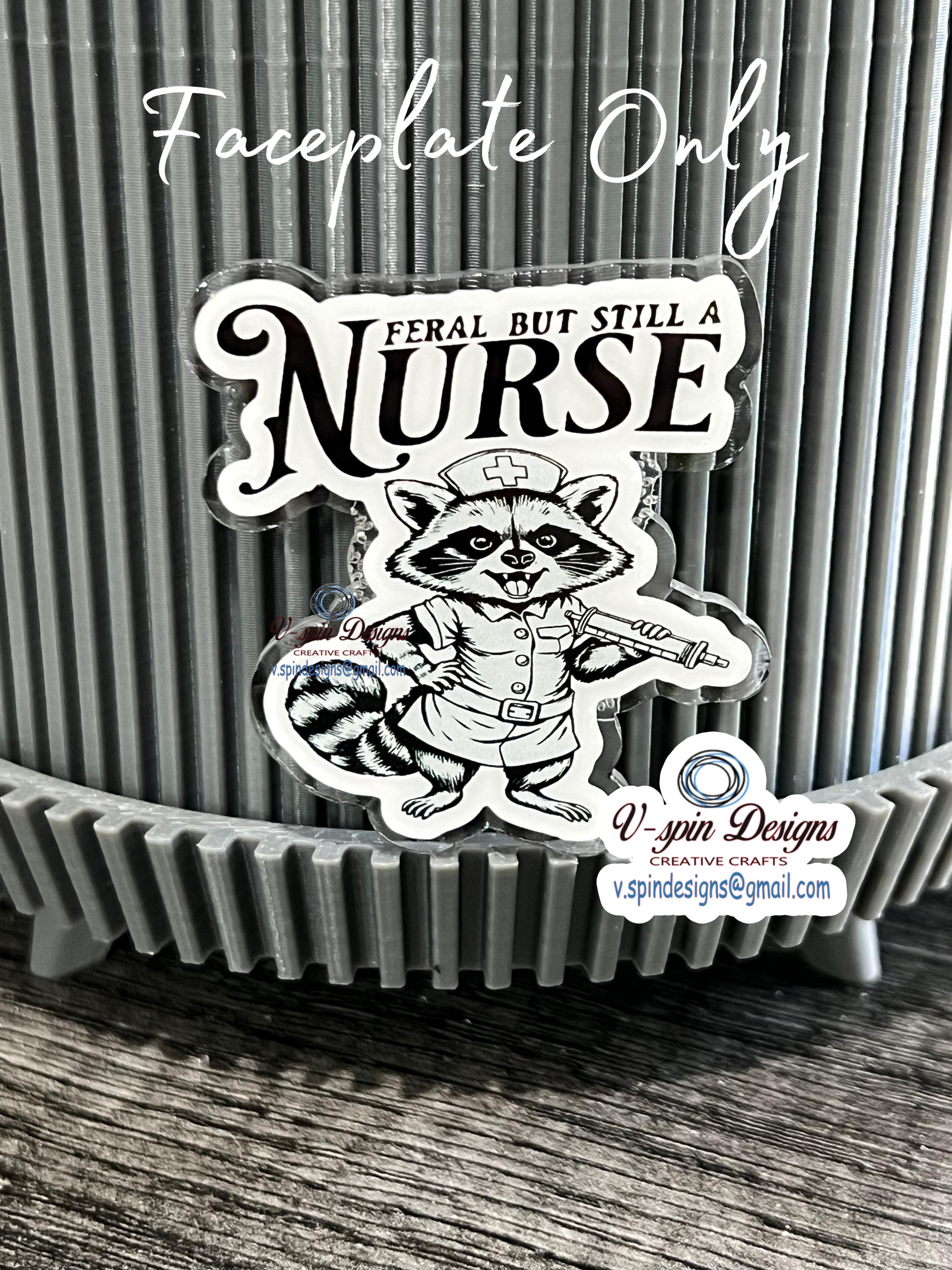 Racoon "Feral but Still a Nurse" badge reel/ID Holder card holder/nurse badge reels/badge reel toppers