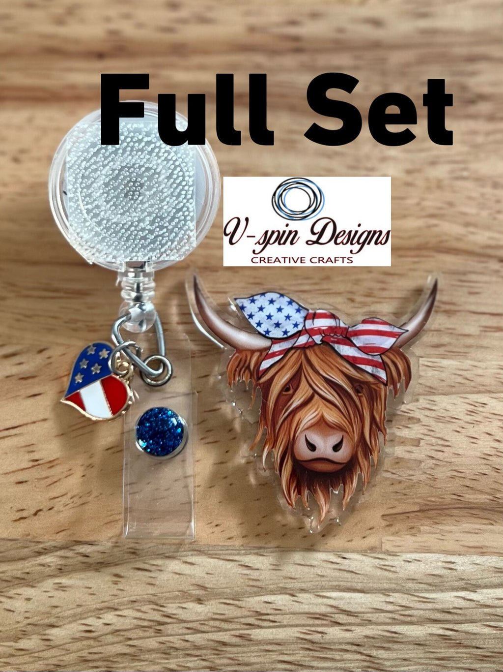 Patriotic Highland Cow Badge Reel | 4th of July Retractable Acrylic ID Holder