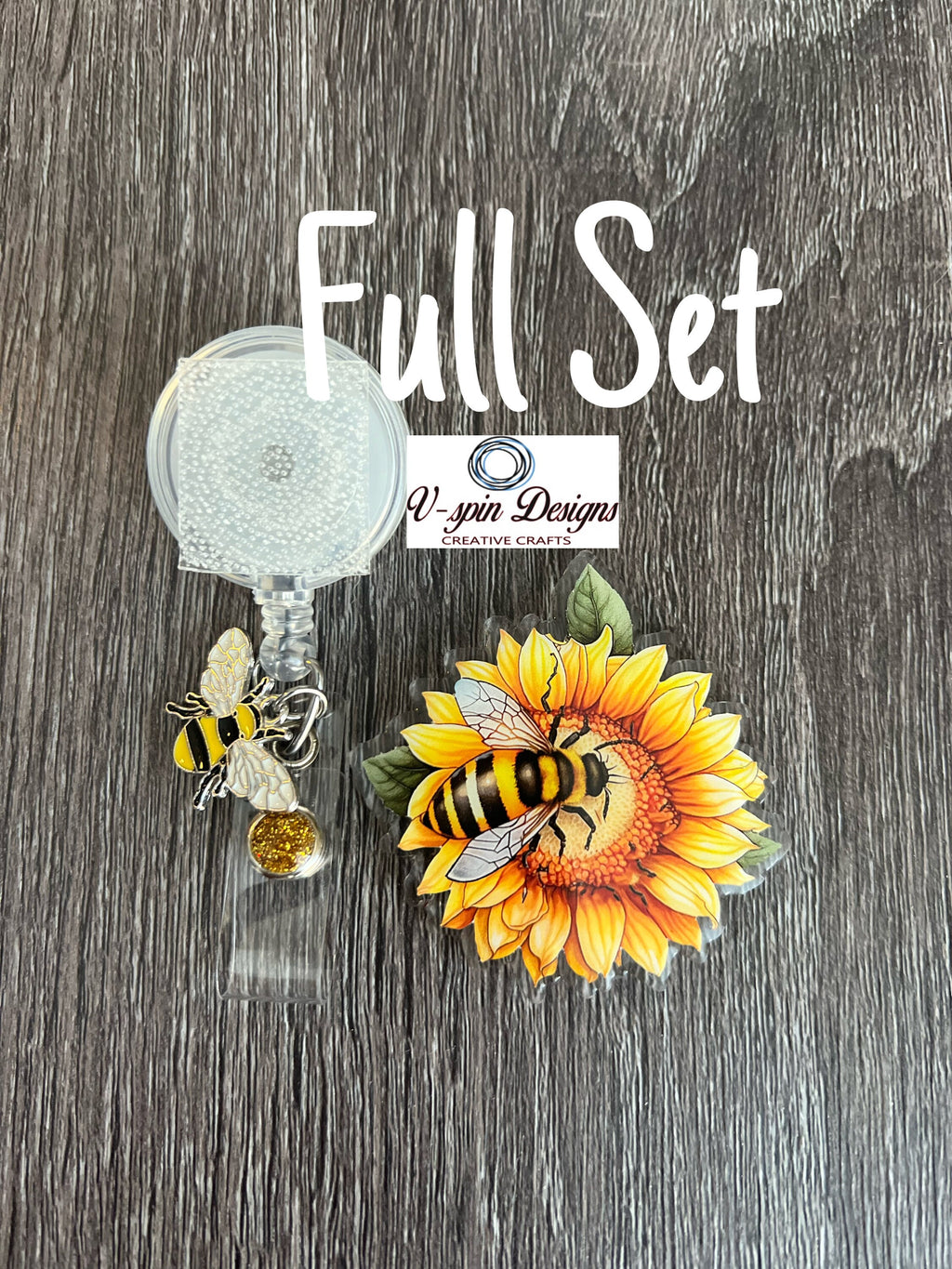 Sunflower & Bee Badge Reel: Retractable Acrylic ID Holder
