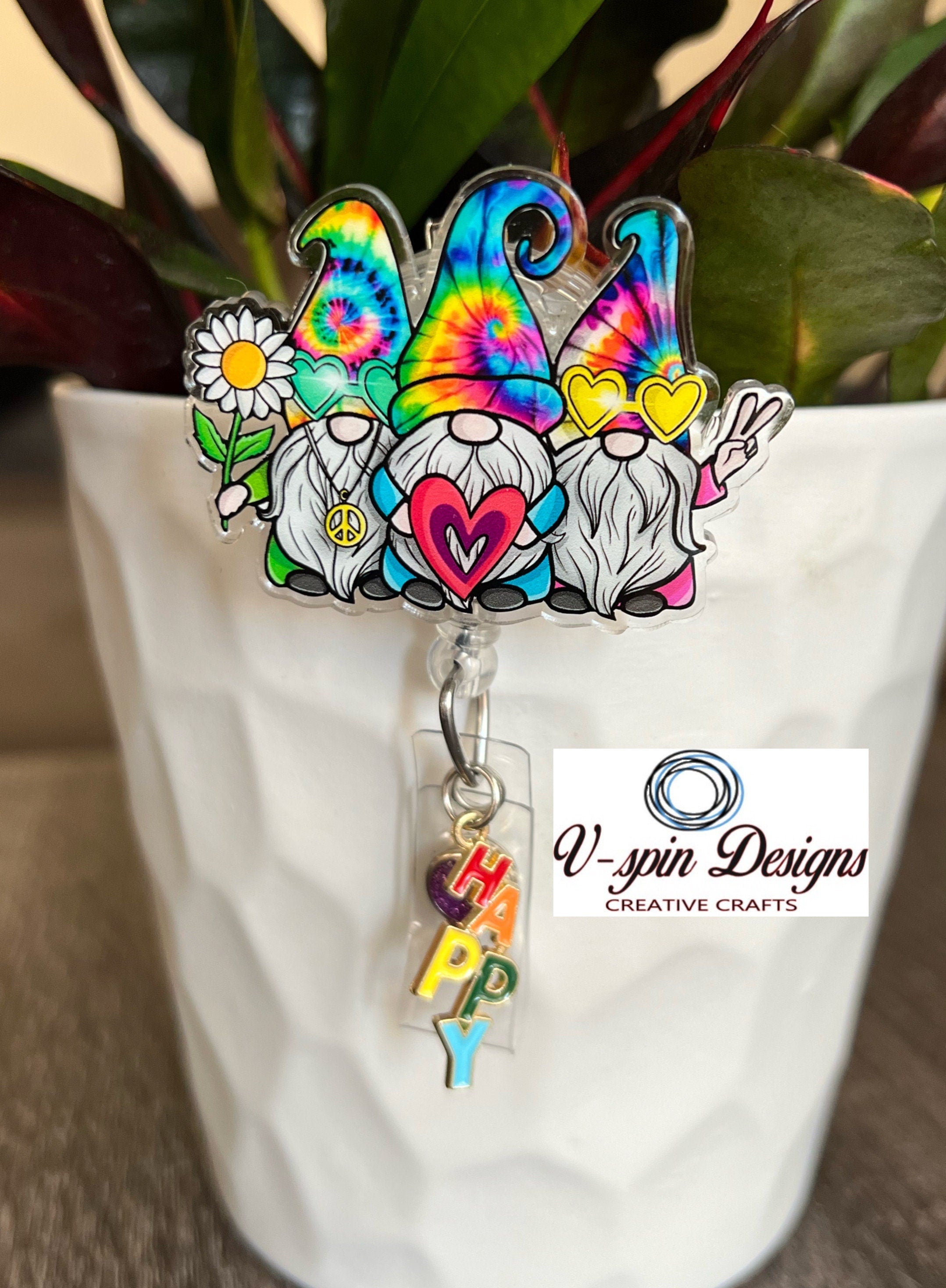3 Hippie Gnomies retractable badge reel/ID holder/nurse/card holder/teachers/students/gnomes