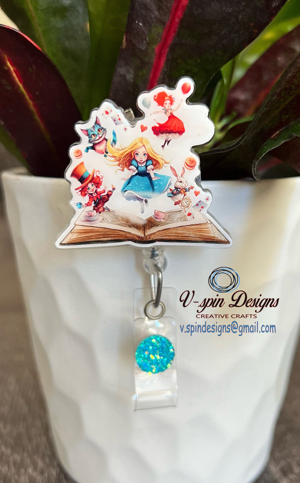 Alice Book badge reel/ID Holder/nurses/teachers/reading/book badge reels/fairytail books