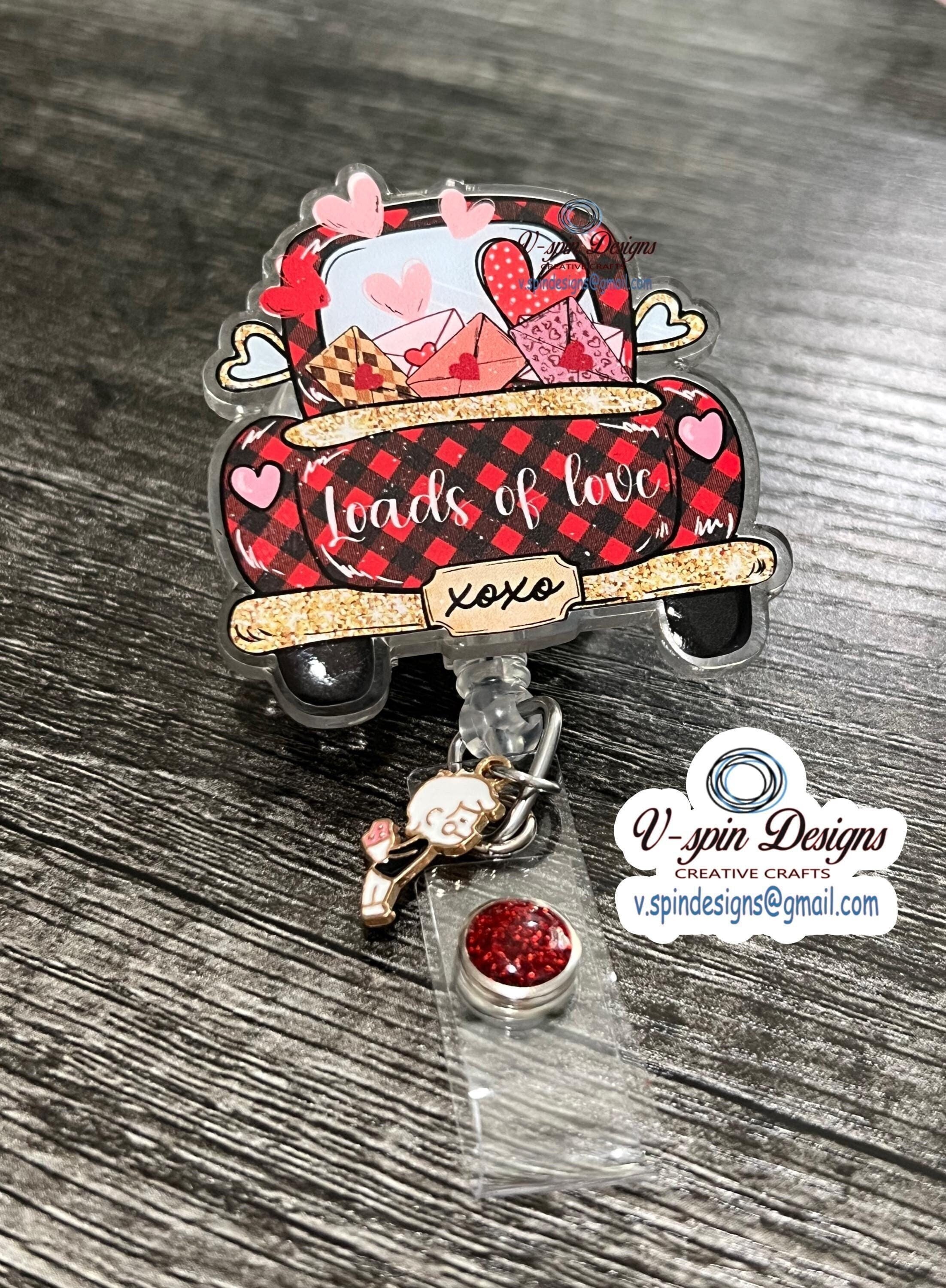 "Loads of Love" Valentine Truck Badge Reel | Retractable Acrylic ID Holder