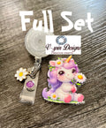 Unicorn Holding a Daisy Badge Reel | Retractable Acrylic ID Holder
