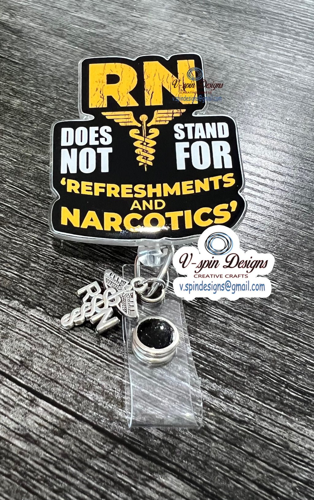 Funny RN Badge Reel "Refreshments & Narcotics" Retractable badge reels/nurse badge reels