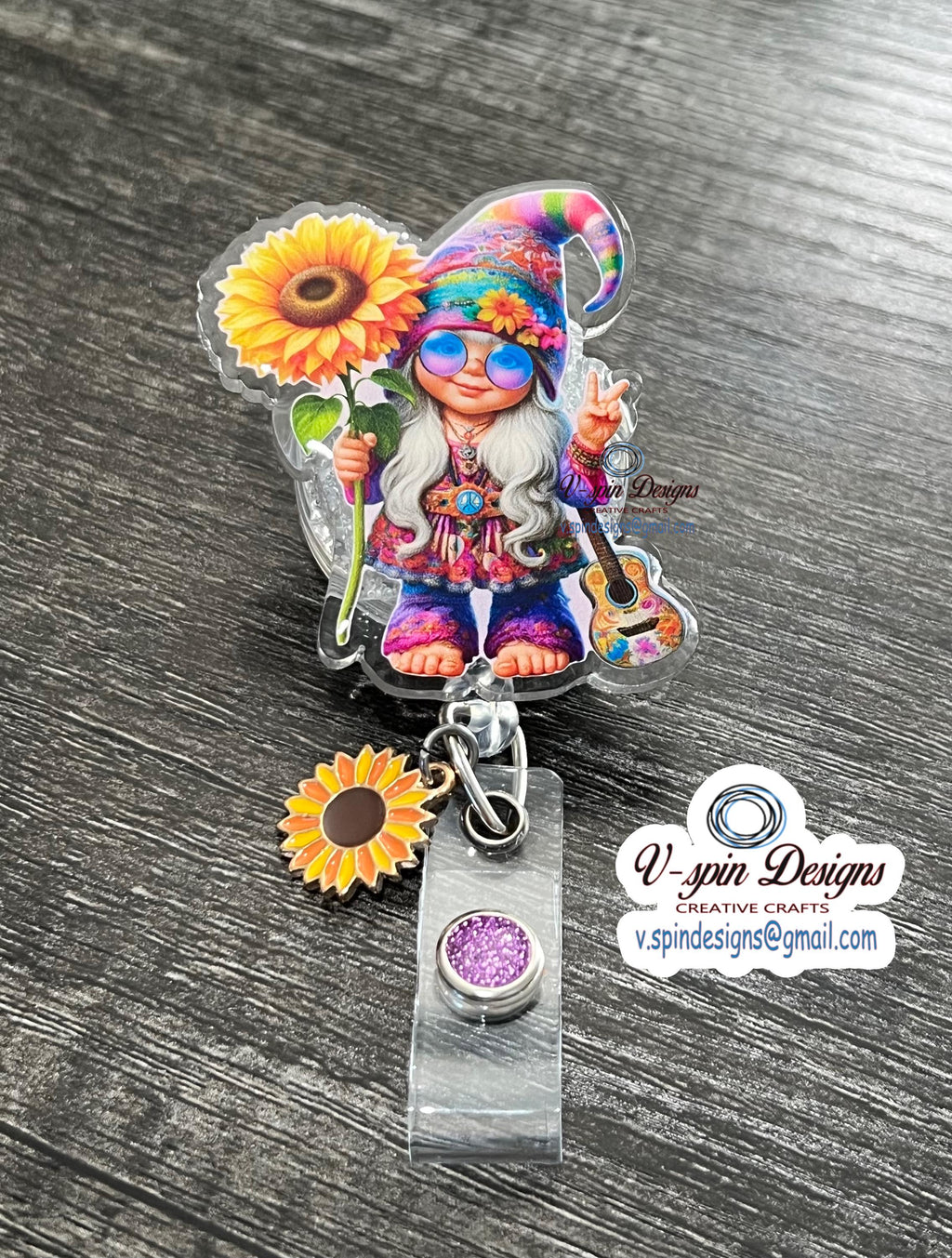 Hippie Girl Gnome Badge Reel | Retractable Acrylic ID Holder